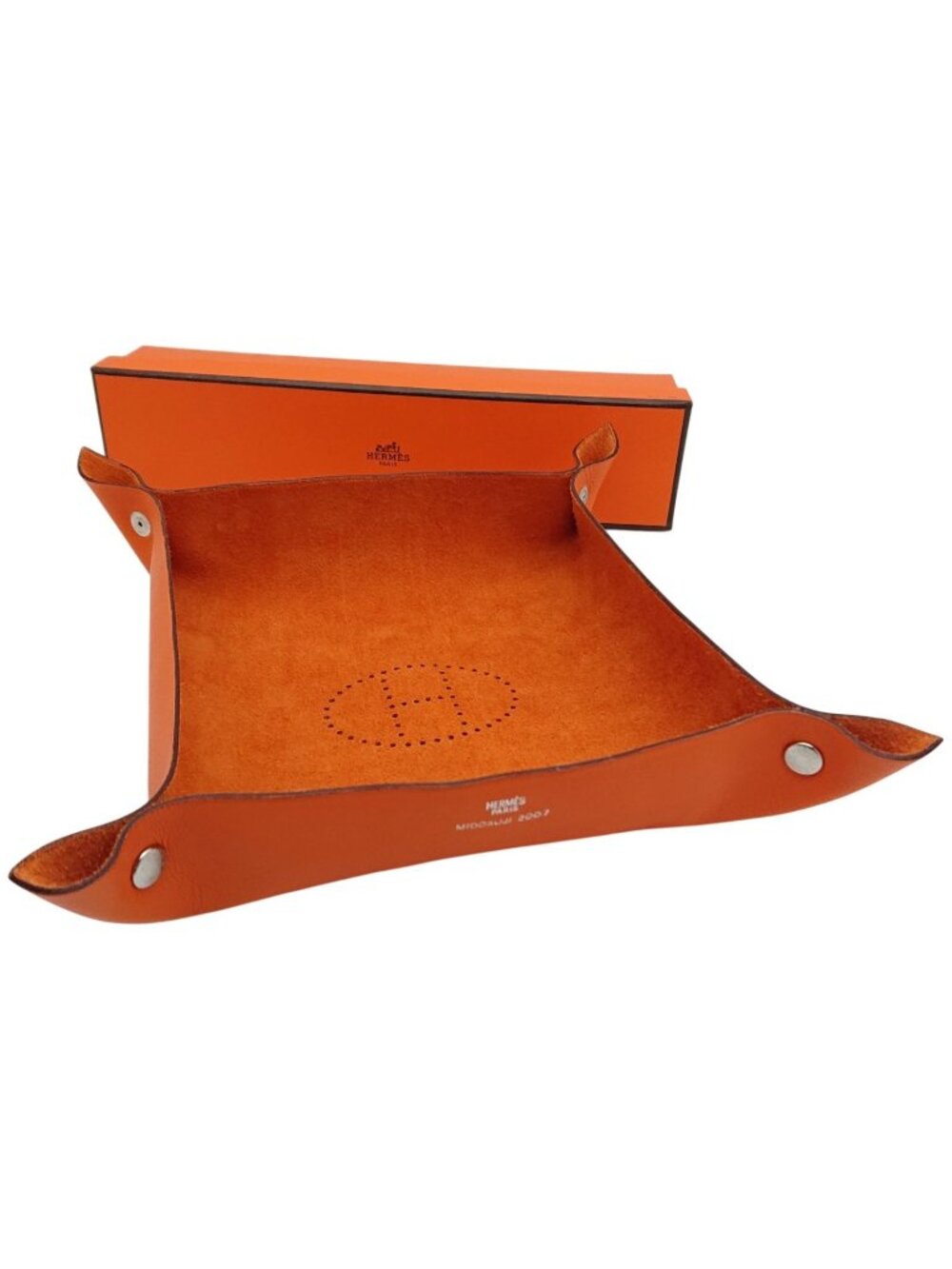Hermes Vidoposh Midosuji Limited Tray Leather Logo Orange